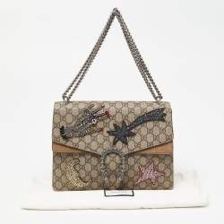 Gucci Beige GG Supreme Canvas and Suede Medium Dionysus Embellished Shoulder Bag