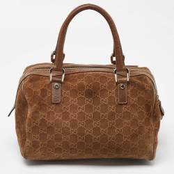 Pre Owned Gucci Brown GG Suede and Leather Boston Bag