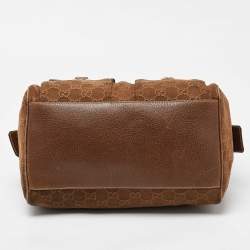 Pre Owned Gucci Brown GG Suede and Leather Boston Bag
