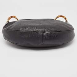 Pre Owned Gucci Black Leather Bamboo Ring Hobo