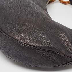 Pre Owned Gucci Black Leather Bamboo Ring Hobo