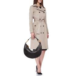 Pre Owned Gucci Black Leather Bamboo Ring Hobo