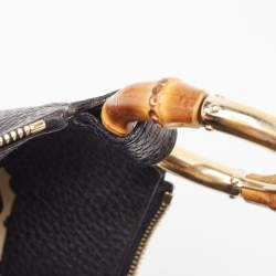 Pre Owned Gucci Black Leather Bamboo Ring Hobo