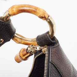 Pre Owned Gucci Black Leather Bamboo Ring Hobo