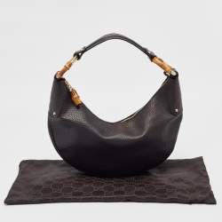 Pre Owned Gucci Black Leather Bamboo Ring Hobo