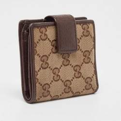 Gucci Beige/Brown GG Canvas and Leather Flap Bifold Wallet