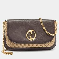 Pre Owned Gucci Beige/Brown Diamante Canvas and Leather GG Chain Shoulder Bag