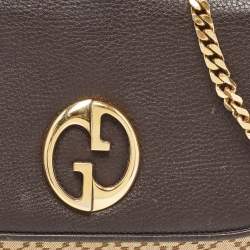 Pre Owned Gucci Beige/Brown Diamante Canvas and Leather GG Chain Shoulder Bag