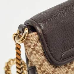Pre Owned Gucci Beige/Brown Diamante Canvas and Leather GG Chain Shoulder Bag