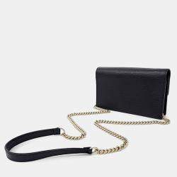 Gucci Black Leather Interlocking G Chain Crossbody Bag