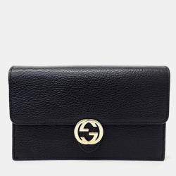 Gucci Black Leather Interlocking G Chain Crossbody Bag