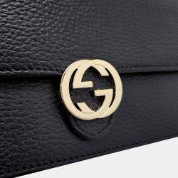 Gucci Black Leather Interlocking G Chain Crossbody Bag