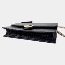 Gucci Black Leather Interlocking G Chain Crossbody Bag