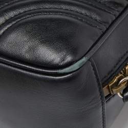 Pre Owned Gucci Black Matelassé Leather Small GG Marmont Top Handle Bag