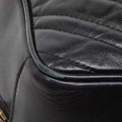 Pre Owned Gucci Black Matelassé Leather Small GG Marmont Top Handle Bag