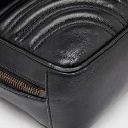 Pre Owned Gucci Black Matelassé Leather Small GG Marmont Top Handle Bag