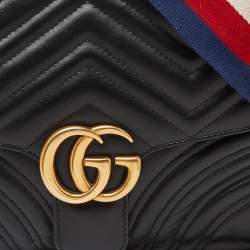 Pre Owned Gucci Black Matelassé Leather Small GG Marmont Top Handle Bag