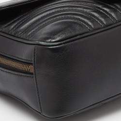 Pre Owned Gucci Black Matelassé Leather Small GG Marmont Top Handle Bag