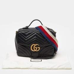 Pre Owned Gucci Black Matelassé Leather Small GG Marmont Top Handle Bag