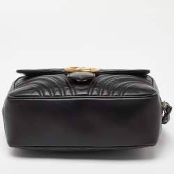 Pre Owned Gucci Black Matelassé Leather Small GG Marmont Top Handle Bag