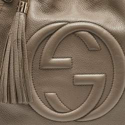 Pre Owned Gucci Grey Pebbled Leather Medium Soho Shoulder Bag