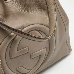 Pre Owned Gucci Grey Pebbled Leather Medium Soho Shoulder Bag