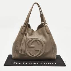 Pre Owned Gucci Grey Pebbled Leather Medium Soho Shoulder Bag