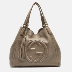 Pre Owned Gucci Grey Pebbled Leather Medium Soho Shoulder Bag