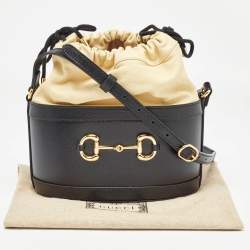 Gucci Black/Cream Leather Horsebit 1955 Bucket Bag