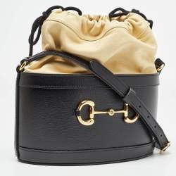 Gucci Black/Cream Leather Horsebit 1955 Bucket Bag