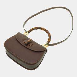 Gucci Brown Leather Bamboo 1947 Top Handle Bag
