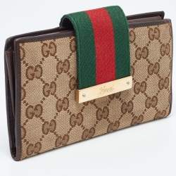 Gucci Beige/Ebony GG Canvas and Leather Ladies Web Continental Wallet