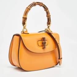 Pre Owned Gucci Tan Glazed Leather Small Bamboo 1947 Top Handle Bag