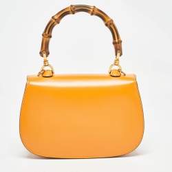 Pre Owned Gucci Tan Glazed Leather Small Bamboo 1947 Top Handle Bag