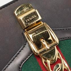 Pre Owned Gucci Black Leather Mini Web Chain Sylvie Crossbody Bag