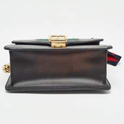 Pre Owned Gucci Black Leather Mini Web Chain Sylvie Crossbody Bag