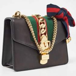 Pre Owned Gucci Black Leather Mini Web Chain Sylvie Crossbody Bag