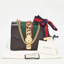 Pre Owned Gucci Black Leather Mini Web Chain Sylvie Crossbody Bag
