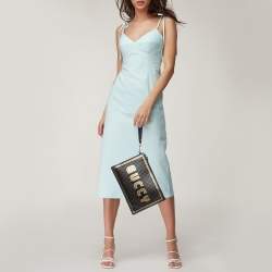 مملوكة مسبقًا Gucci Black Leather Guccy Star Wristlet Pouch