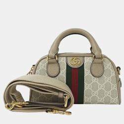 Gucci Beige GG Canvas and Leather Mini Ophidia Top Handle Bag