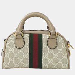 Gucci Beige GG Canvas and Leather Mini Ophidia Top Handle Bag