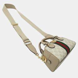 Gucci Beige GG Canvas and Leather Mini Ophidia Top Handle Bag