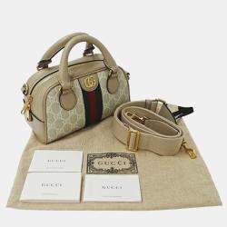 Gucci Beige GG Canvas and Leather Mini Ophidia Top Handle Bag