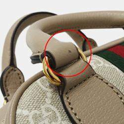 Gucci Beige GG Canvas and Leather Mini Ophidia Top Handle Bag