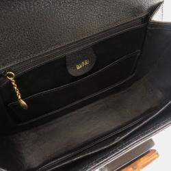 Gucci Black Leather Bamboo 1947 Top Handle Bag