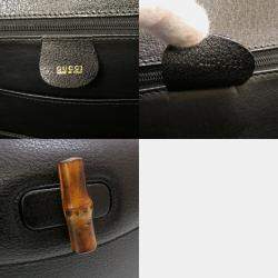 Gucci Black Leather Bamboo 1947 Top Handle Bag