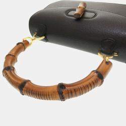Gucci Black Leather Bamboo 1947 Top Handle Bag