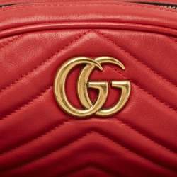 Gucci Red Matelassé Leather Mini GG Marmont Belt Bag