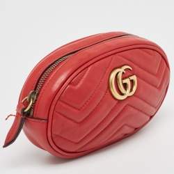Gucci Red Matelassé Leather Mini GG Marmont Belt Bag