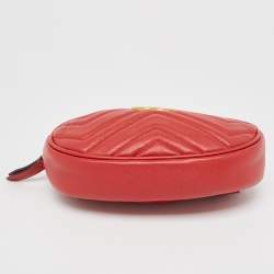 Gucci Red Matelassé Leather Mini GG Marmont Belt Bag